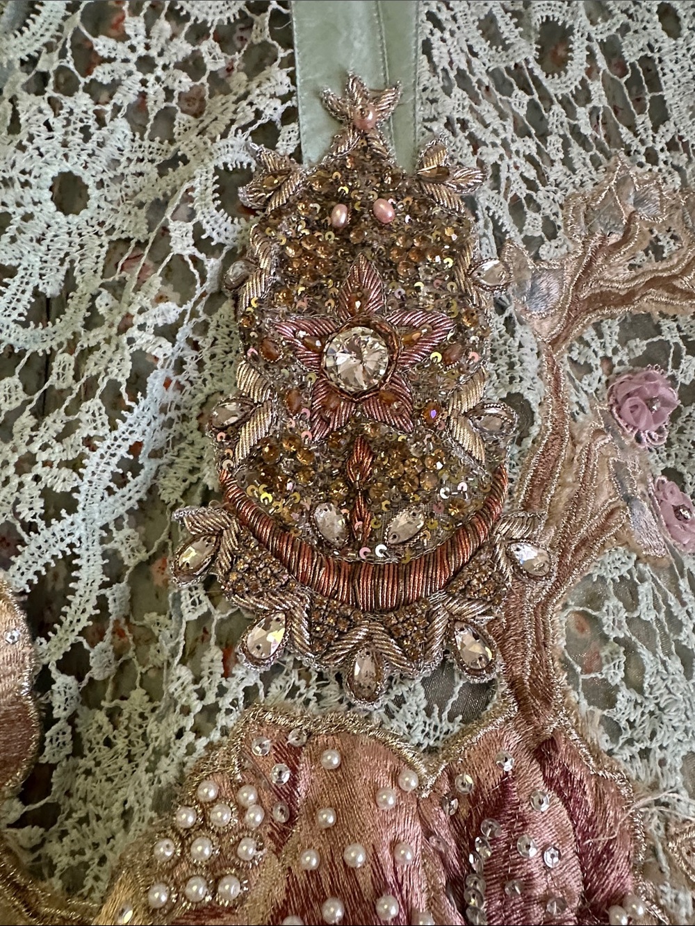 Embroidered Mint Green Lace Overlay Dress - Picture 2 of 14